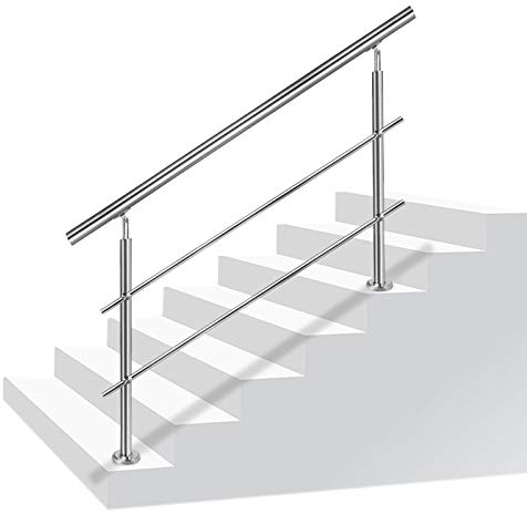 LZQ Handlauf Edelstahl Aussen Geländer für Treppen Brüstung Balkon mit/ohne Querstreben (100cm, 2 Querstreben)
