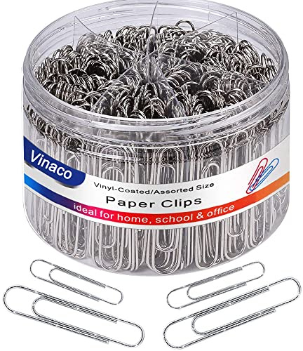Vinaco Non Skid Paper Clips, 500 Pcs Medium & Large 1.3 & 2.0, Rustproof