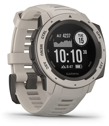 Garmin [renewed] Instinct – wasserdichte Sport-Smartwatch mit Smartphone Benachrichtigungen und Sport-/Fitnessfunktionen mit GPS, 14 Tage Akkulaufzeit, Hellgrau [Generalüberholt]