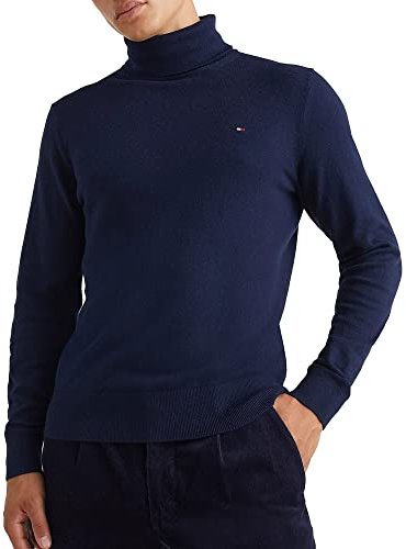 Tommy Hilfiger Herren Pullover Pima Cashmere Roll Neck mit Rollkragen, Blau (Desert Sky), XL