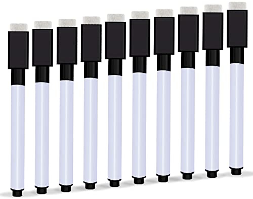 Autoau Whiteboard Marker 10 Stück, Folienstift Abwischbar Magnetisch Whiteboard Stifte Schwarz Dry Erase Marker für Whiteboards Memoboard Flipchart(11.3 * 1cm)