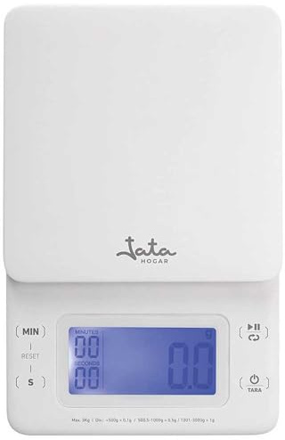 Jata HBAL1775 - Báscula de Cocina Digital, Sin Pilas, Carga USB, Alta precisión, Hasta 3 kg, Pantalla LCD, Función tara, Con Imán para colocar en nevera, Medidas: 12,5 x 3,4 x 18 cm
