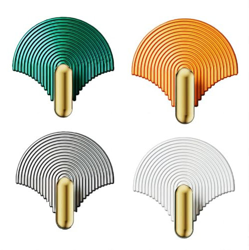 4 ganci non perforanti, forti ganci adesivi, a forma di ventaglio, leggeri, da appendere alla parete, per bagno, cucina, porta, ganci senza chiave (verde, bianco, grigio, giallo)
