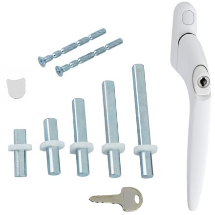 FixRello Universal Inline uPVC Window Handle – Lockable, Ambidextrous, Multi-Spindle – White with White Button (1 Pack)