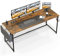 Devoko Schreibtisch, Computertisch, Bürotisch mit Aufbewahrungstasche, PC-Tisch Stabil, Arbeitszimmer für Home Office, Schlafzimmer, Kopfhörer Halter, Industrie-Design (140 x 50 x 75 Vintage braun)