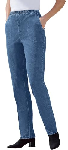 Woman Within Plus Size Straight Leg Elastic Waist Stretch Fineline Denim Jean (Petite & Tall Available) - 22 W, Medium Stonewash