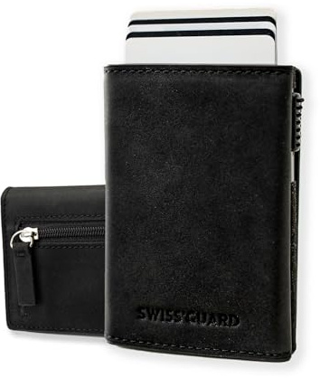 Slim Wallet mit Münzfach & RFID-Schutz - 100% Echtleder - Premium Kreditkartenetui - Kartenetui - Card Holder - Slim Wallet mit Scheinfach - Portmonnaie - Geldbörse - Unisex - Schwarz(Schwarz)