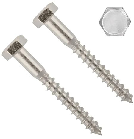 TERF® Tornillos de cabeza hexagonal M8 x 200 mm de acero inoxidable A2 (304) tornillo M8 (8 mm) x 200 mm para madera, mampostería, ladrillo, hormigón, fijación a pared, paquete de 2