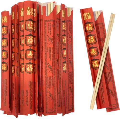 52USA Disposable Bamboo Chopsticks (100 Sets) - 9'' Long, UV Treated, Individually Wrapped Japanese and Chinese Wooden Chopsticks Bulk