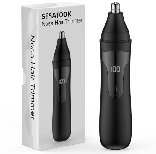 Tondeuse Nez, rechargeable, professionnelle, sans douleur, pour les oreilles et les sourcils, avec des lames à double tranchant (Noir)