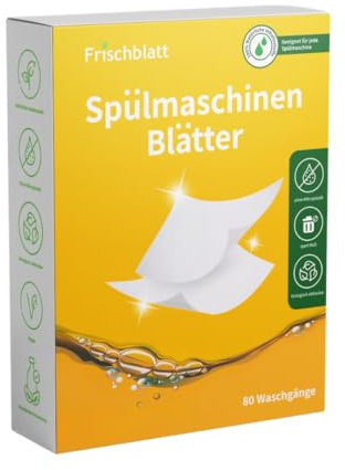 Frischblatt Spülmaschinen Blätter | natürliche Spülmittel Streifen, biologisch abbaubar, ohne Plastik | Spülmaschinentabs-Ersatz (80 Spülgänge, Zitrone)