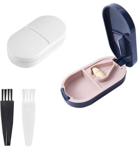 KOLZEMV Tagliapillole, 2 Pezzi Separatore di Pillole Portatile con Lama per Pillole Piccole e Pillole Grandi, Taglia le Pastiglie Facilmente, Taglia Pillole per Anziani, Bambini, Animali, Viaggi