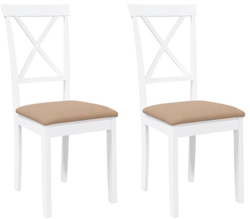 vidaXL Sillas de Comedor con Cojines 2uds Madera Maciza Blanco Caucho, Silla de Comedor, Silla de Cocina, Asiento de Comedor, Silla