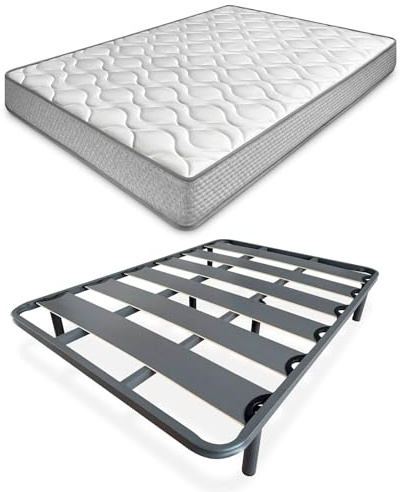 amuéblate Online - Cama Completa con Colchón Carla Reversible + Somier de Láminas Reforzado con 6 Patas Redondas Roscadas, 135 x 190