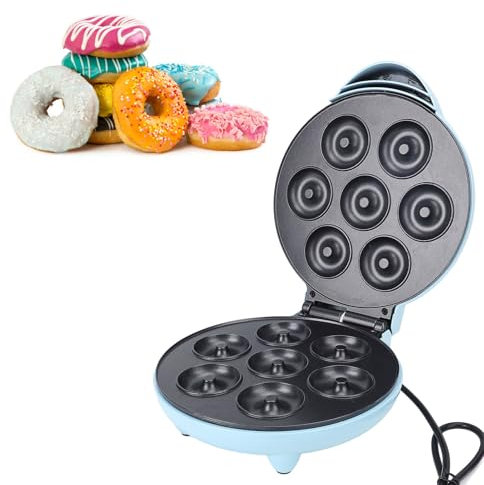 Donut Maker Machine, 7 Hål Elektrisk Munnut Maskin för Hemma Bakning, Smart Temperatur Kontroll, Mini Donut Bakningspanel för Frukost, Snacks, Desserter (EU -plugg)