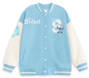 Disney Lilo et Stitch Filles Bleu Bomber Veste | Veste Varsity Streetwear avec Stitch Graphics | Vêtements décontractés à manches longues pour enfants