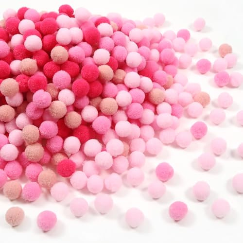 TOAOB 720 pompones para manualidades, 1 cm, serie rosa, pompones esponjosos, bolas de peluche, juego de bolas de arte, pompones para manualidades creativas divertidas