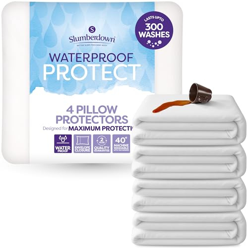 Slumberdown Waterproof Pillow Protectors 4 Pack - Silent & Breathable Terry Cover, Super Absorbent & Spill-Proof | Durable to 300 Washes, Envelope Closure, Non-Allergenic, Washable (50 x 75cm)