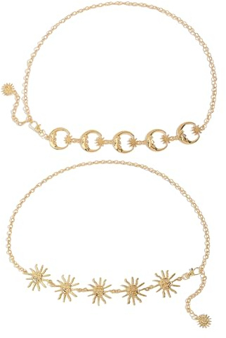 ATBUSS 2 Chaînes De Taille Soleil Et Lune, Accessoires De Taille Réglables À La Mode, Ceintures De Personnalité À La Mode, Accessoires De Décoration De Vêtements, Adaptés Aux Robes Et Chemises.