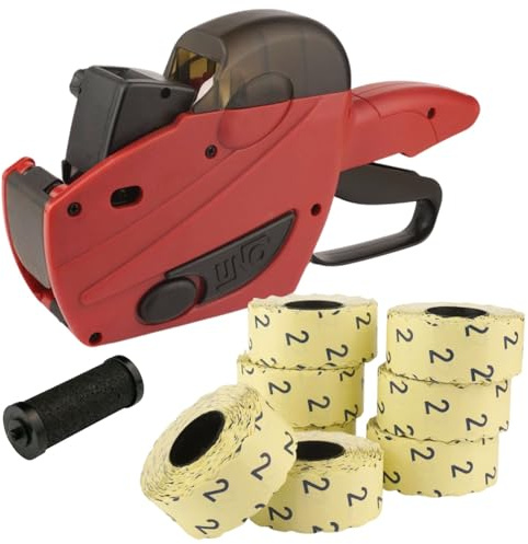 Preisauszeichner Uno C6 6-stellig SET-ANGEBOT | inklusive 8 Etikettenrollen nach Wunsch + 1 Ersatzfarbrolle | Handauszeichner von PB-Onlinehandel