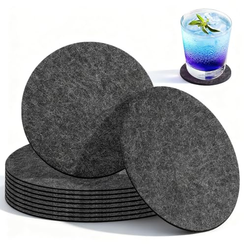 Lot de 10 grands dessous de verre en feutre - Protection de table - Dessous de verre en feutre pour verres, poêles, casseroles et bols - Anthracite - 20 cm