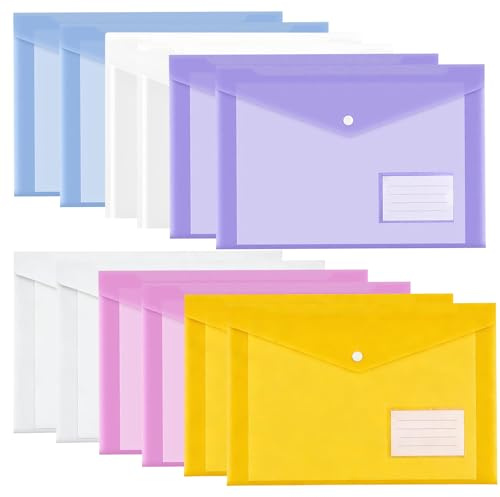 Lot de 12 porte-documents A4 avec porte-cartes de visite, porte-documents A5 pour fichiers, papier, bureau, école (transparent multicolore)