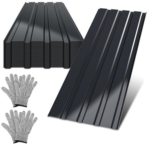 Hebitod Set di 24 pezzi di lamiere trapezoidali, 129 x 45 cm, 14 m² di lamiera per tetti, con guanti di montaggio, lamiera profilata in acciaio zincato da 0,25 mm, resistente alle intemperie, per