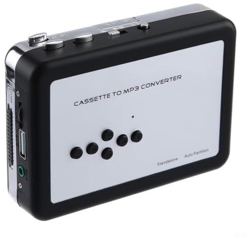 Tidgel Convertidor de casete USB a MP3, reproductor de cinta portátil para digitalizar casetes antiguos, diseño retro con USB para soporte de unidad flash, color blanco