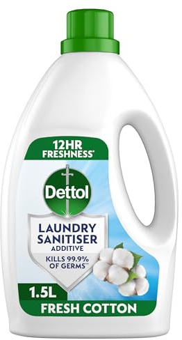 Dettol Laundry Sanitiser, Antibacterial, Fresh Cotton, 1.5L, 12hr Freshness, Hygienically Clean, Removes Odour, Kills 99.9 Percent of Bacteria