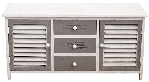 Rebecca Mobili Meuble TV Armoire Basse, Buffet Bas pour Television avec 2 Portes 3 Tiroirs, Bois, Blanc Gris, Style Vintage, pour Salon Entree – Dimensions: 44 x 90 x 34 cm (HxLxL) - Art. RE6080