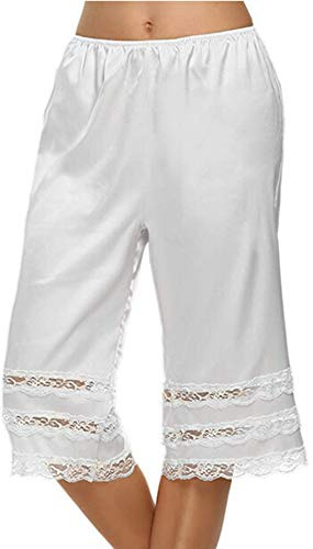 TUSFTAY Women's Lace Trim Culotte Slip Snip-it Pettipants Bottom Split Skirt Bloomers Lingerie Satin Pant Slip (White, X-Large)