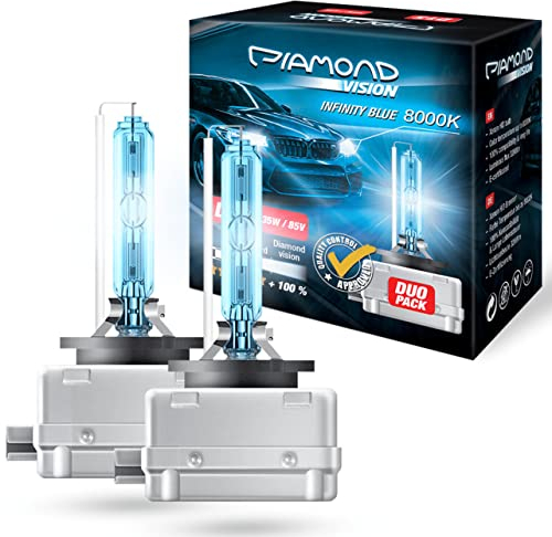 Diamond Vision 2x D1S 85V 35W | Xenon Look | Zugelassen & eintragungsfrei | Halogen KFZ Autolampen | 8000k Super Ultra White | HID Bi | Nightbreaker | E-Prüfzeichen | PK32d-2