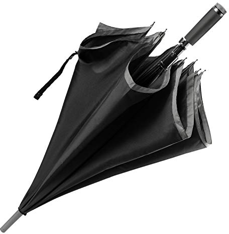 Hugo Boss Gear Regenschirm Stockschirm aus Polyester in der Farbe Schwarz-Grau, Maße offen: Länge ca. 91 cm, Durchmesser ca. 108 cm, HUN007A