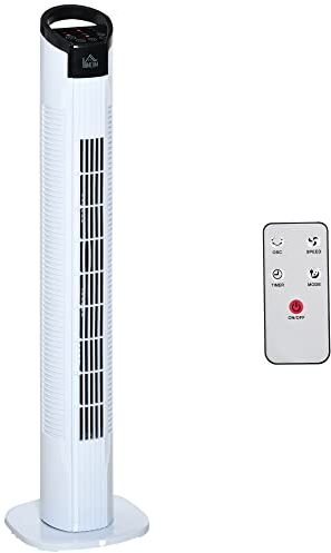 HOMCOM Turmventilator mit Fernsteuerung 70° Oszillierender Standventilator 78,5cm Säulenventilator 50 W 3 Modi & 3 Geschwindigkeiten Schwarz+Weiß
