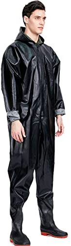 RONGJJ Wathose Anglerhose Mit Stiefel Angler Watstiefel PVC rutschfest Wathosen, Mit Atmungsaktiv Wasserdicht Verstellbarem Für Herren Und Damen, B, 46