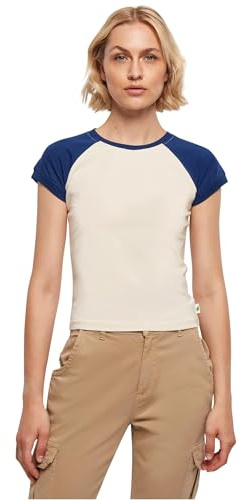 Urban Classics Maglietta da Baseball da Donna, Elasticizzata, Stile retrò T-Shirt, Sabbia Bianca/Blu Spaziale, XS