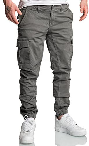 Amaci&Sons Jogger Cargo Herren Chino Jeans Hose 7022 Dunkelgrau W38