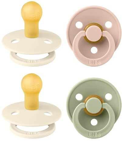 BIBS Dummies Colour 4-Pack, BPA Free Dummy Pacifier, Round Nipple Soothers, Natural Rubber Latex, Made in Denmark. 0-6 Months (Pack of 4), Ivory Mix