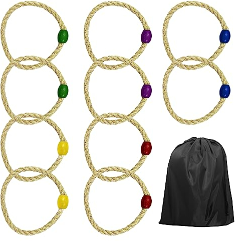 10 Ringwerfseile, mit 1 schwarzer Tasche mit Doppelkordel, Wurfspiele für Kinder, rundes Wurfspielzeug, Outdoor-Spielzeug, geeignet für Geburtstage, Familientreffen