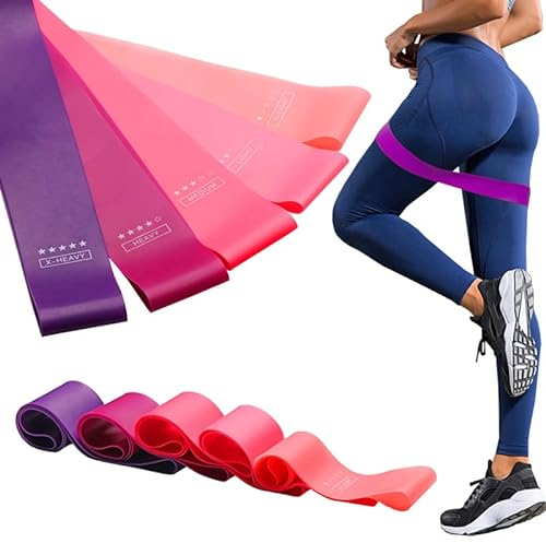 GIMIRO 5 Stufen von Übungsbändern Widerstandsschleife Gymnastik-Bänder Yoga-Band Fitness-Bänder Krafttraining Home Workout Sport (PINK)