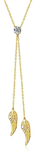 YAFEINI Engelsflügel Y Kette Damen 925 Sterling Silber Schutzengel Flügel Anhänger Halskette Gold Engelsflügel Schmuck Geschenk