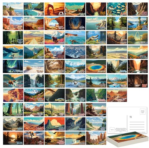SHOXREM National Parks Theme Postcard Set: Horizontal Vintage Travel Posters Wall Decoration - 63 Abstract U.S. Parks Illustrations, 6 W x 4 H