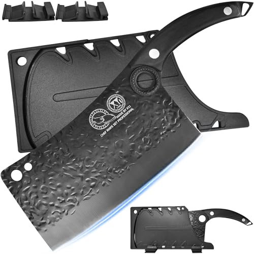 XYJ 7,5 pollici mannaia per il taglio della carne, coltello da cuoco, coltello da macellaio in acciaio ad alto tenore di carbonio con fodero, coltello cinese per verdure, manico in legno Full Tang