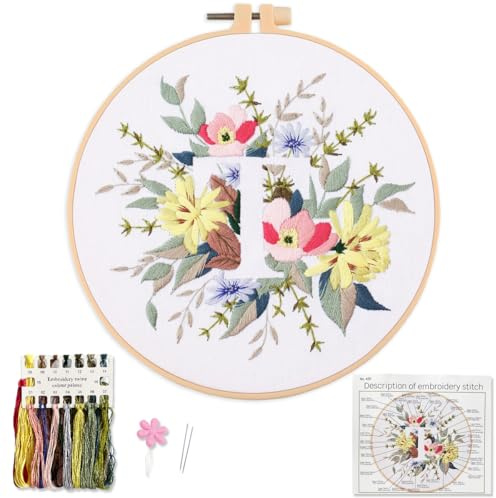 Myfelicity broderikit för nybörjare och vuxna, blommig och bokstavsdesign (420-T)