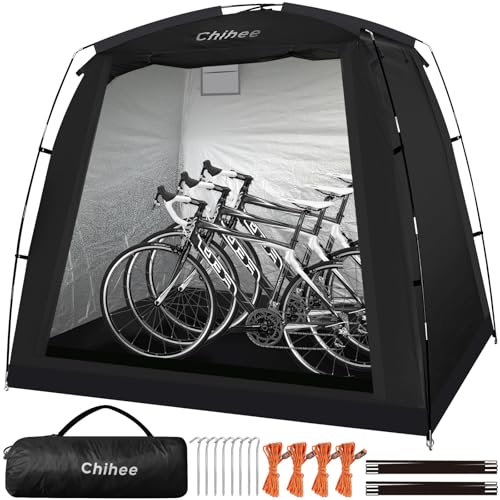 Chihee Abris de Jardin Couvertures de vélo Abri Bicyclette Abris de Stockage Tente de Voyage pour vélo Imperméable Housse pour 2 ou 3 vélos Rangement extérieur à 2 Portes (Noir)