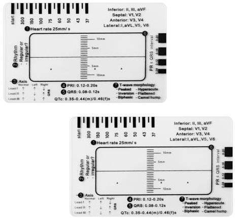 2pz Elettrocardiogramma 7 Righello Passaggio, Calibri Elettrocardiografici Trasparenti Portatili Righello Interpretazione Carta Distintiva Strumento Misurazione per Studenti Medicina Clinici