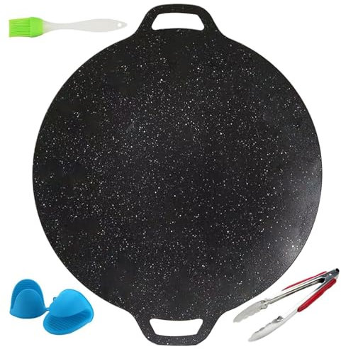 Lnhgh Korean Grill Pan, BBQ Grill Pan,Hierro Fundido Plancha Plancha Platos - Herramientas de cocina para exteriores con cepillo, guantes y pinzas para acampar, exterior