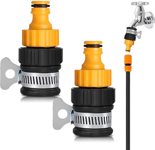 2Pcs Universal Tap Hose Connector, ABS 12-16mm Hose Pipe Adapter with Adjustable Stainless Steel Collar for Kitchen Garden Bathroom Indoor and Outdoor