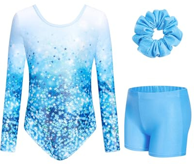 JiAmy - Set di body da ginnastica per ragazza, con pantaloncini e fascia per capelli, set di body da ginnastica e danza per 3-12 anni, 8-9 Jahre