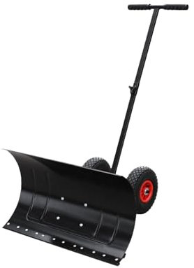 Snow Shovel With Wheels, Snow Plow, Push Snow Shovel For Snow Removal Adjustable Angle & Height Handle 75cm Wide Blade With 25cm Pneumatic Wheels Strong Metal Blade